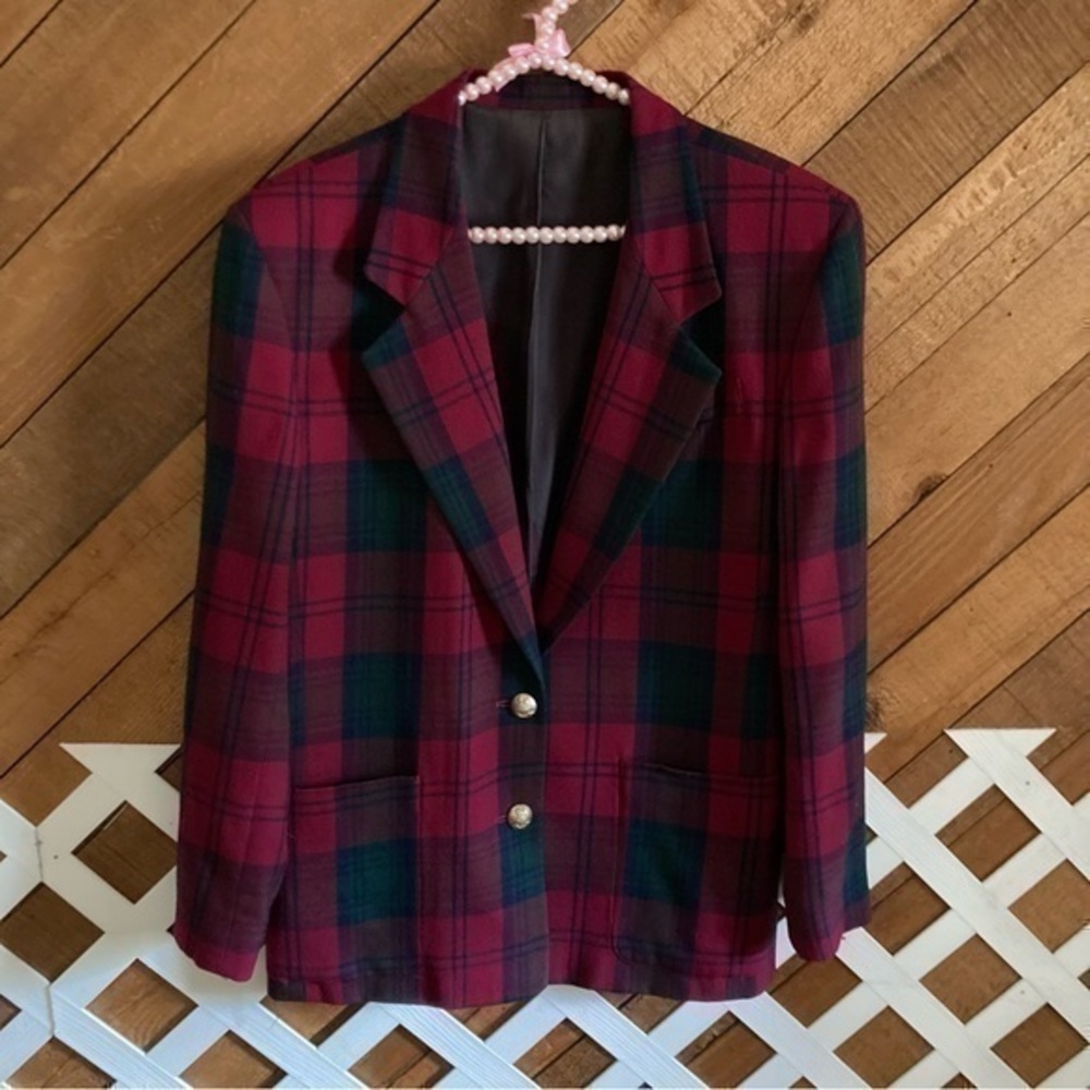 Vintage Hawksley & Wight Christmas plaid wool blazer size 10